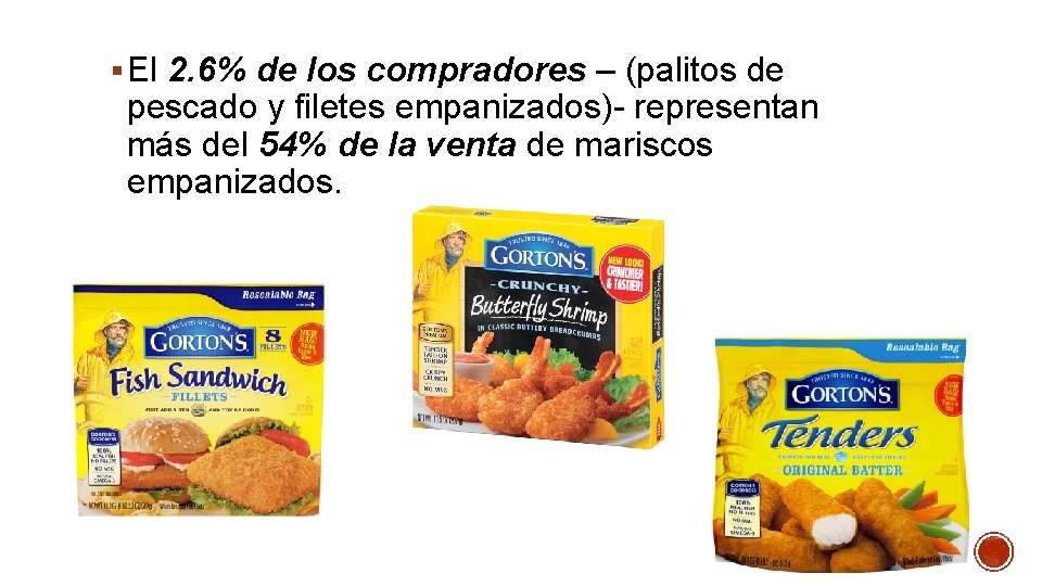 § El 2. 6% de los compradores – (palitos de pescado y filetes empanizados)-