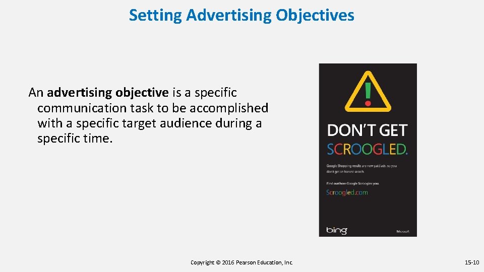 Setting Advertising Objectives An advertising objective is a specific communication task to be accomplished