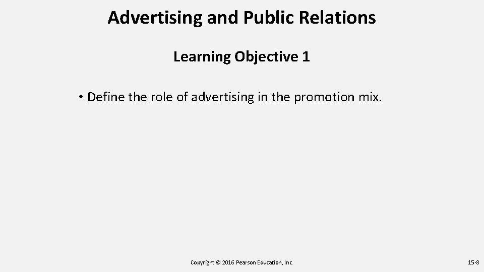 Advertising and Public Relations Learning Objective 1 • Define the role of advertising in