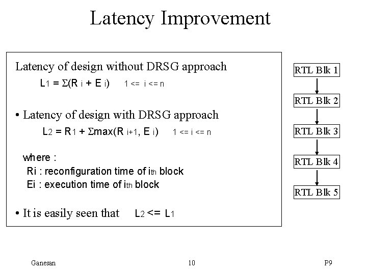 Latency Improvement Latency of design without DRSG approach L 1 = (R i +