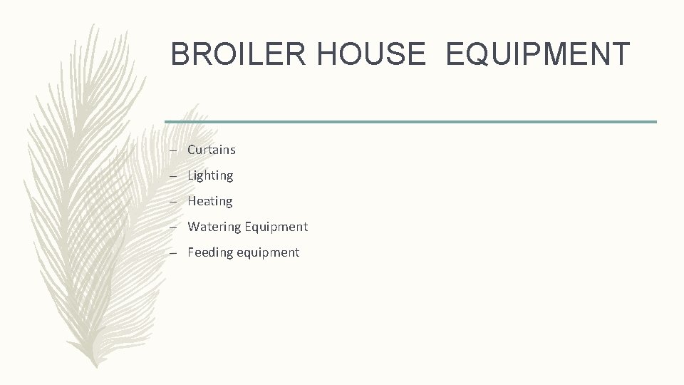 BROILER HOUSE EQUIPMENT – Curtains – Lighting – Heating – Watering Equipment – Feeding