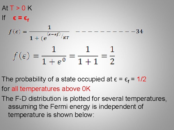 At T > 0 K If ϵ = ϵf The probability of a state