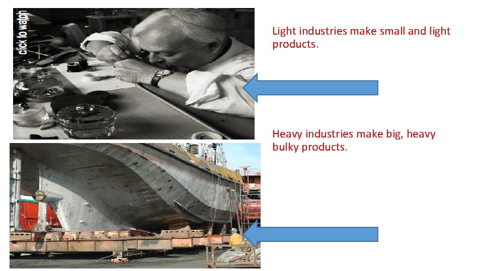 Light industries make small and light products. Heavy industries make big, heavy bulky products.
