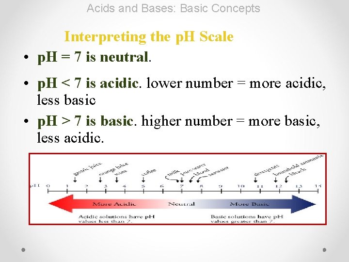 Acids and Bases: Basic Concepts Interpreting the p. H Scale • p. H =