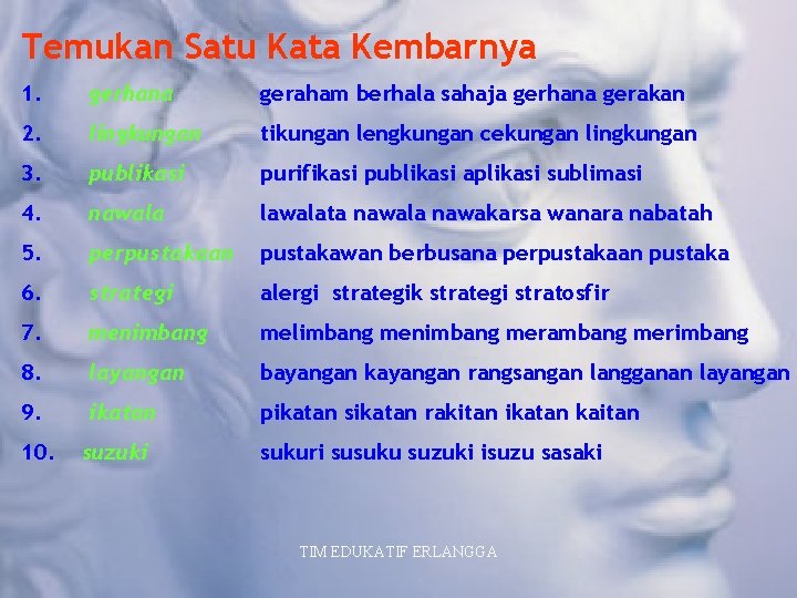 Temukan Satu Kata Kembarnya 1. gerhana geraham berhala sahaja gerhana gerakan 2. lingkungan tikungan