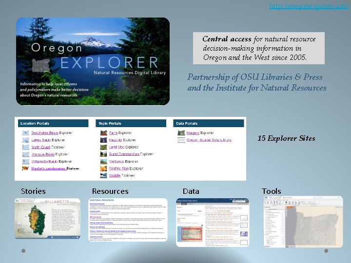 http: //oregonexplorer. info Central access for natural resource decision-making information in Oregon and the