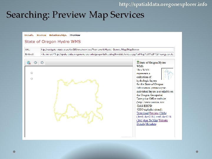 http: //spatialdata. oregonexplorer. info Searching: Preview Map Services 