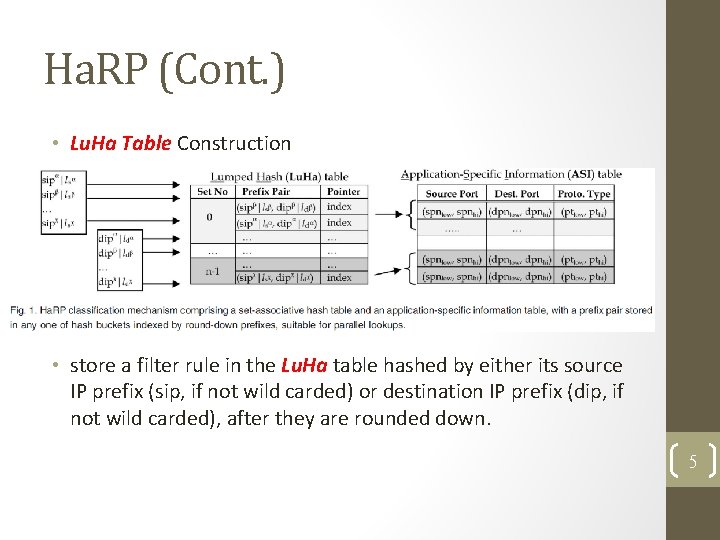 Ha. RP (Cont. ) • Lu. Ha Table Construction • store a filter rule