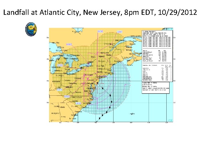 Landfall at Atlantic City, New Jersey, 8 pm EDT, 10/29/2012 