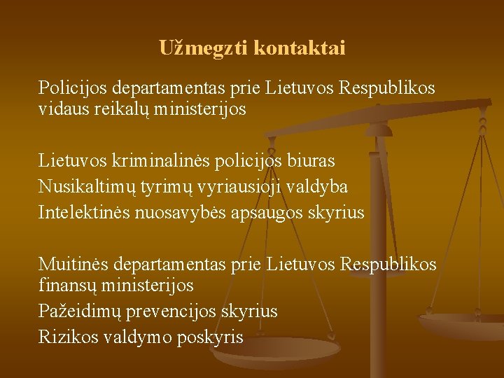 Užmegzti kontaktai Policijos departamentas prie Lietuvos Respublikos vidaus reikalų ministerijos Lietuvos kriminalinės policijos biuras