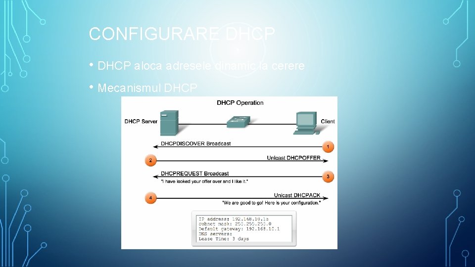 CONFIGURARE DHCP • DHCP aloca adresele dinamic la cerere • Mecanismul DHCP 