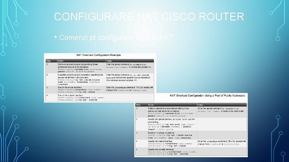 CONFIGURARE NAT CISCO ROUTER • Comenzi pt configurare NAT si PAT 