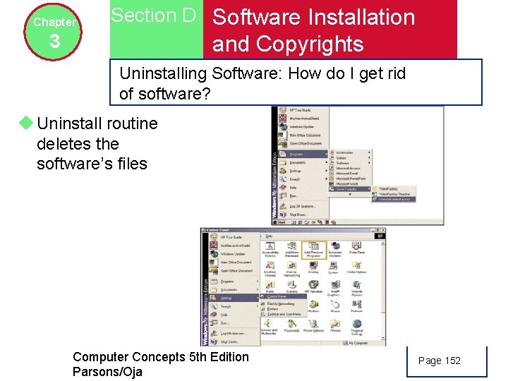 Chapter Section D Software Installation 3 and Copyrights Uninstalling Software: How do I get
