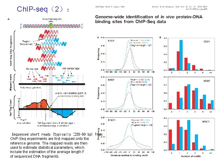 Ch. IP-seq（2）： Sequenced short reads (typically � 25– 50 bp) from Ch. IP-Seq experiments