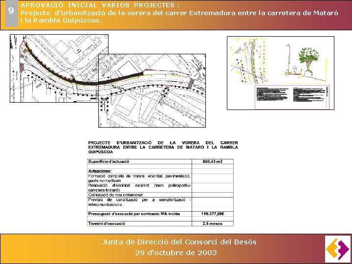 9 APROVACIÓ INICIAL VARIOS PROJECTES : Projecte d’urbanització de la vorera del carrer Extremadura