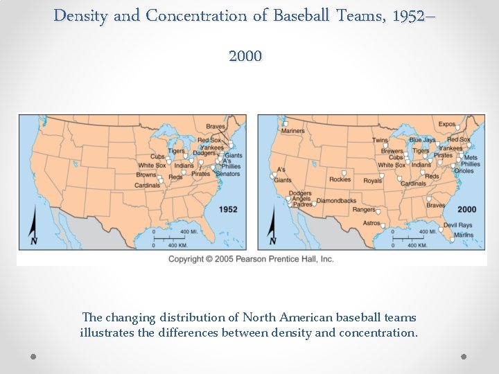Density and Concentration of Baseball Teams, 1952– 2000 The changing distribution of North American