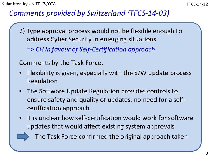 Submitted by UN TF-CS/OTA TFCS-14 -12 Comments provided by Switzerland (TFCS-14 -03) 2) Type