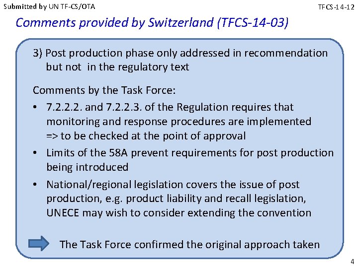 Submitted by UN TF-CS/OTA TFCS-14 -12 Comments provided by Switzerland (TFCS-14 -03) 3) Post