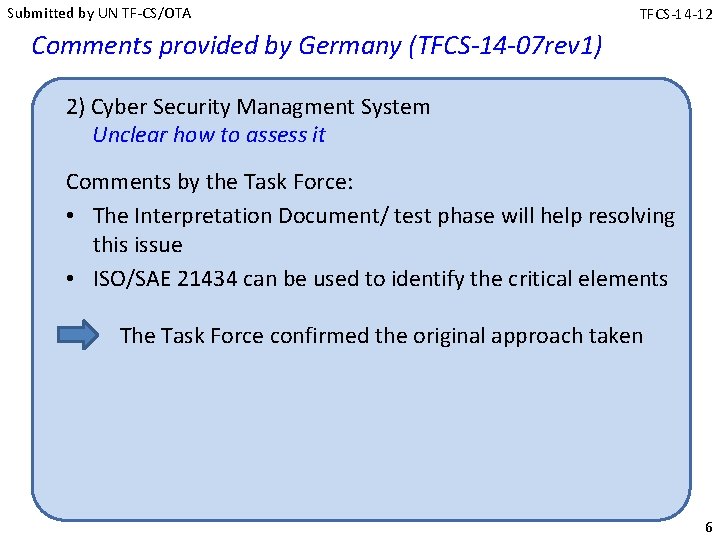 Submitted by UN TF-CS/OTA TFCS-14 -12 Comments provided by Germany (TFCS-14 -07 rev 1)