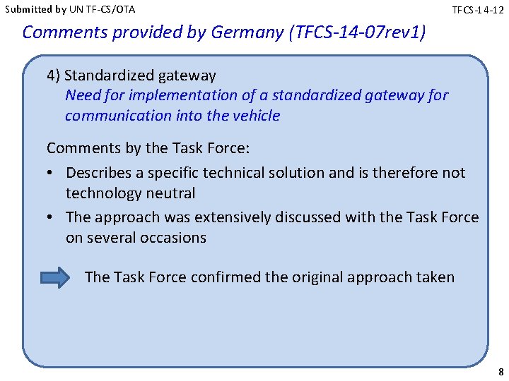 Submitted by UN TF-CS/OTA TFCS-14 -12 Comments provided by Germany (TFCS-14 -07 rev 1)