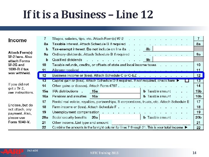 If it is a Business – Line 12 TAX-AIDE NTTC Training 2013 14 