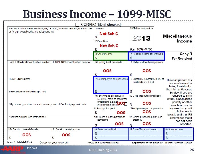 Business Income – 1099 -MISC Not Sch C OOS OOS OOS TAX-AIDE OOS NTTC