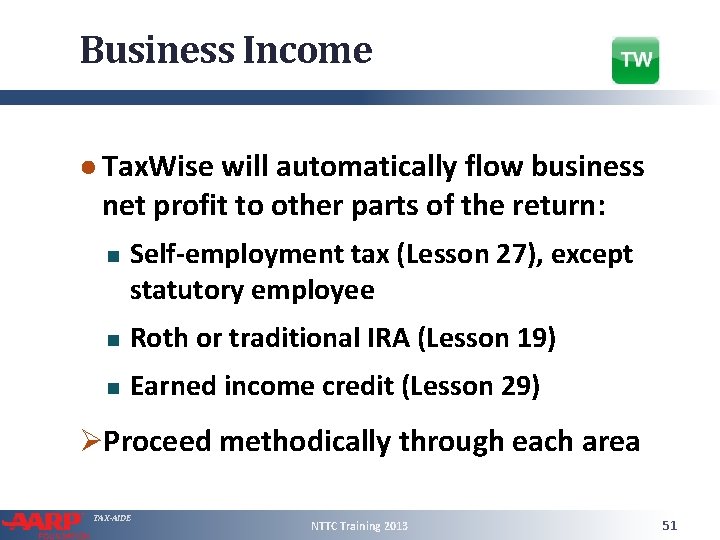 Business Income ● Tax. Wise will automatically flow business net profit to other parts