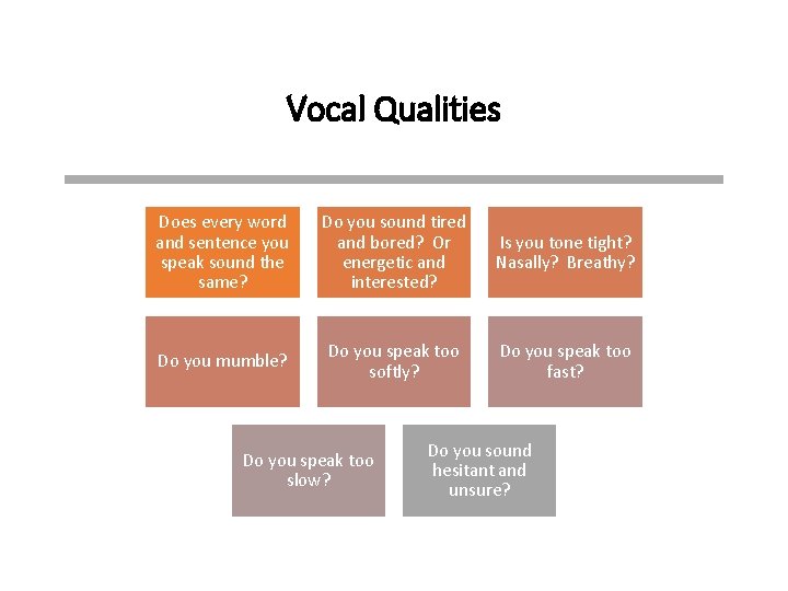 Vocal Qualities Does every word and sentence you speak sound the same? Do you