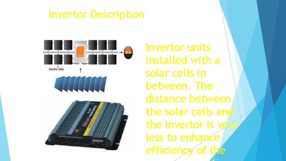 Invertor Description Invertor units installed with a solar cells in between. The distance between
