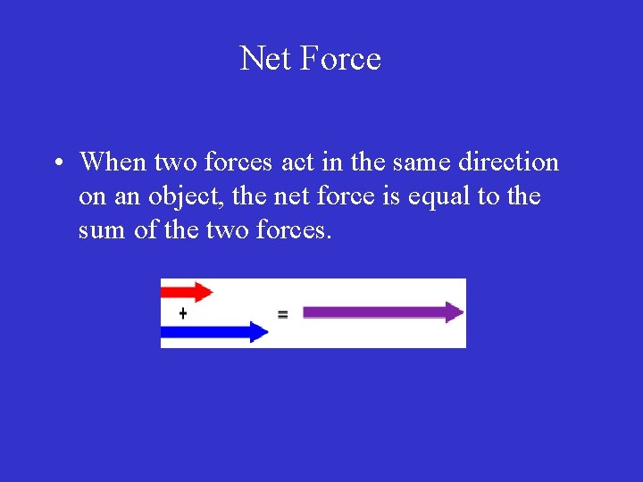 Net Force • When two forces act in the same direction on an object, Net Force • When two forces act in the same direction on an object,