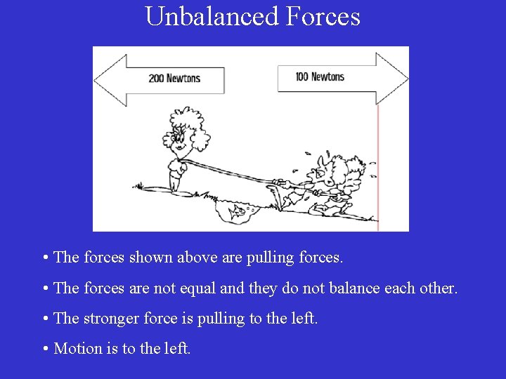 Unbalanced Forces • The forces shown above are pulling forces. • The forces are Unbalanced Forces • The forces shown above are pulling forces. • The forces are