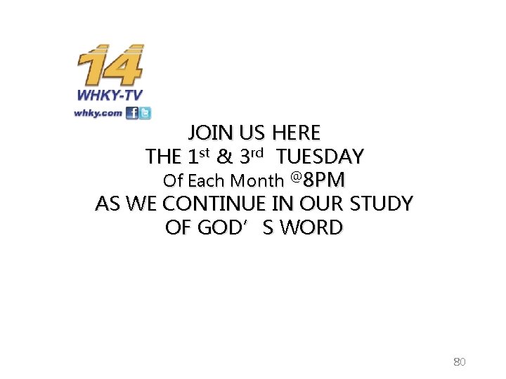 JOIN US HERE THE 1 st & 3 rd TUESDAY Of Each Month @8