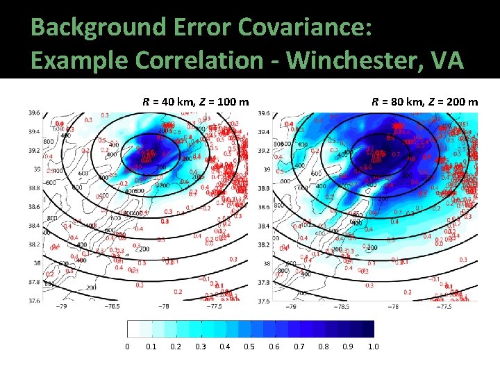 Background Error Covariance: Example Correlation - Winchester, VA R = 40 km, Z =