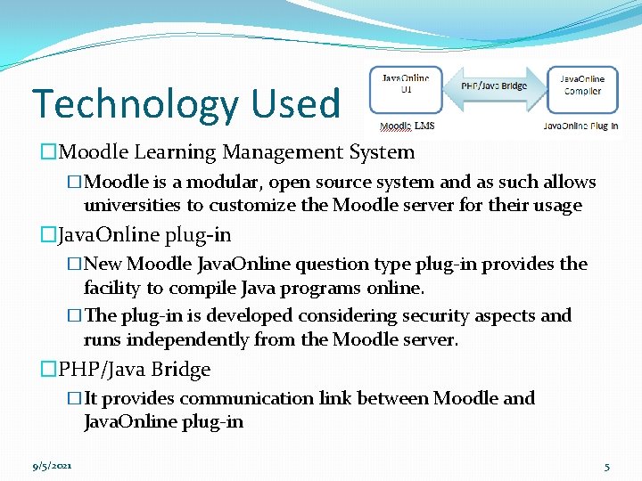 Technology Used �Moodle Learning Management System �Moodle is a modular, open source system and