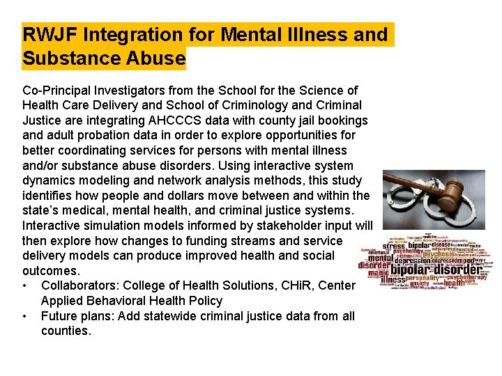 RWJF Integration for Mental Illness and Substance Abuse Co-Principal Investigators from the School for RWJF Integration for Mental Illness and Substance Abuse Co-Principal Investigators from the School for