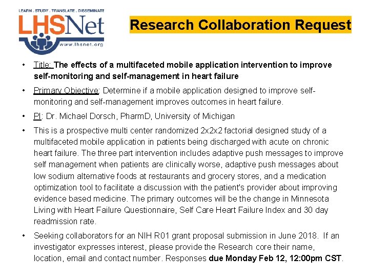 Research Collaboration Request • Title: The effects of a multifaceted mobile application intervention to Research Collaboration Request • Title: The effects of a multifaceted mobile application intervention to