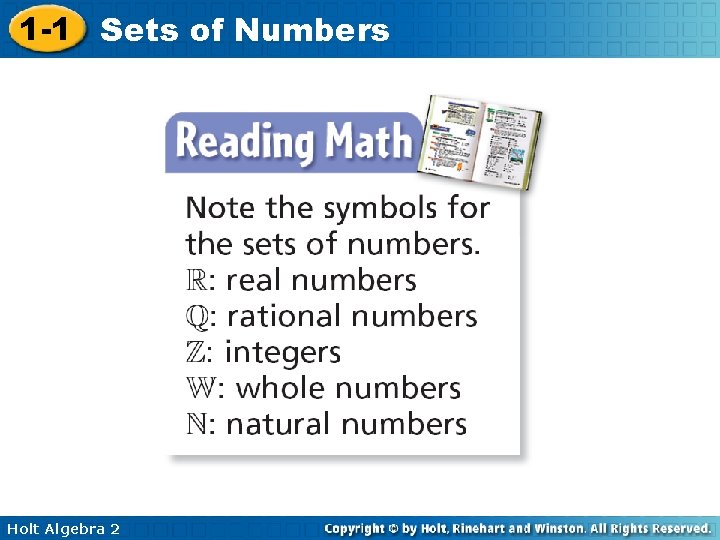 1 -1 Sets of Numbers Holt Algebra 2 