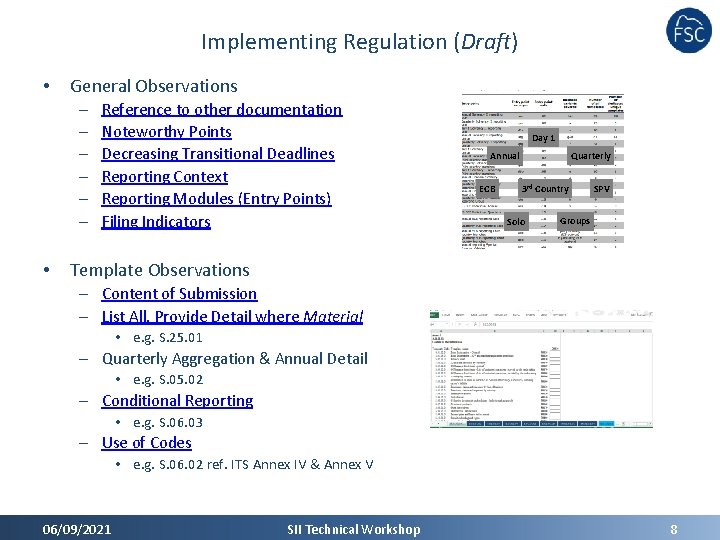 Implementing Regulation (Draft) • General Observations – – – • Reference to other documentation