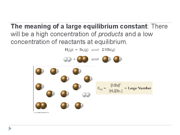 The meaning of a large equilibrium constant: There will be a high concentration of