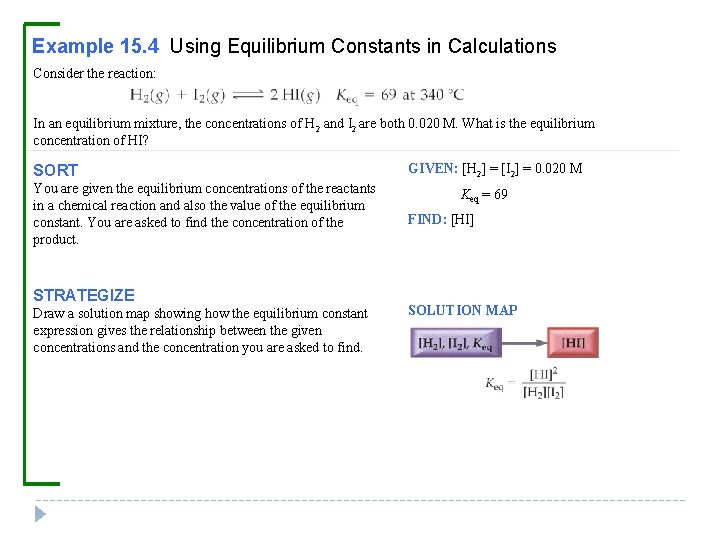 Example 15. 4 Using Equilibrium Constants in Calculations Consider the reaction: In an equilibrium