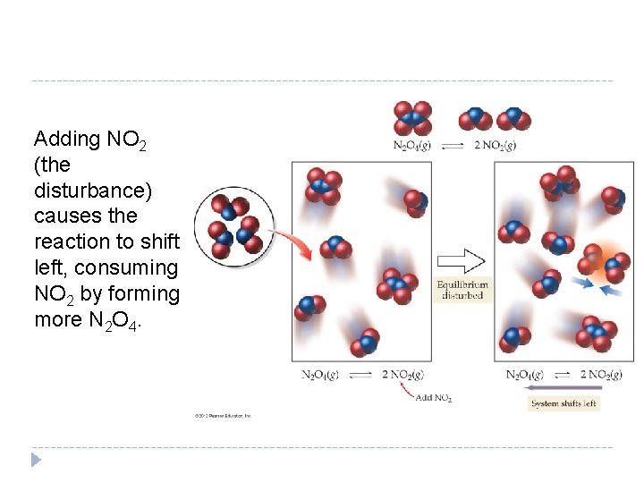 Adding NO 2 (the disturbance) causes the reaction to shift left, consuming NO 2