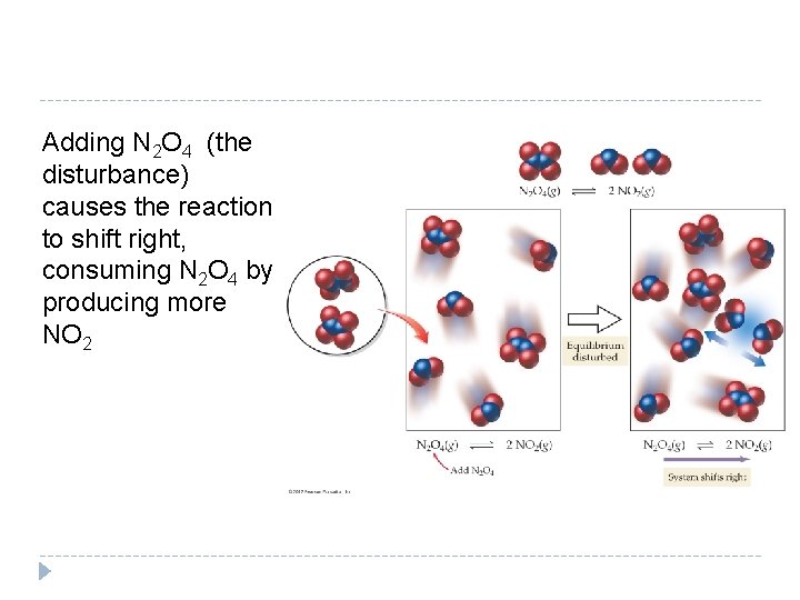 Adding N 2 O 4 (the disturbance) causes the reaction to shift right, consuming