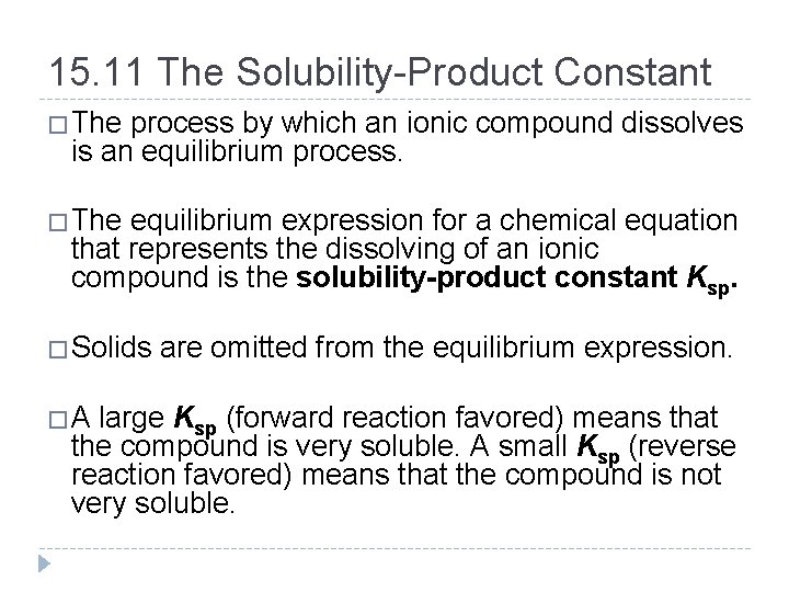 15. 11 The Solubility-Product Constant �The process by which an ionic compound dissolves is