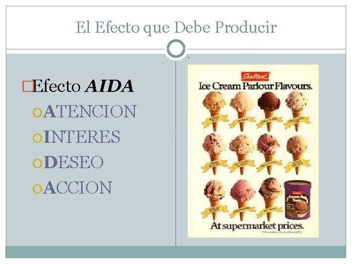 El Efecto que Debe Producir. �Efecto AIDA ATENCION INTERES DESEO ACCION 