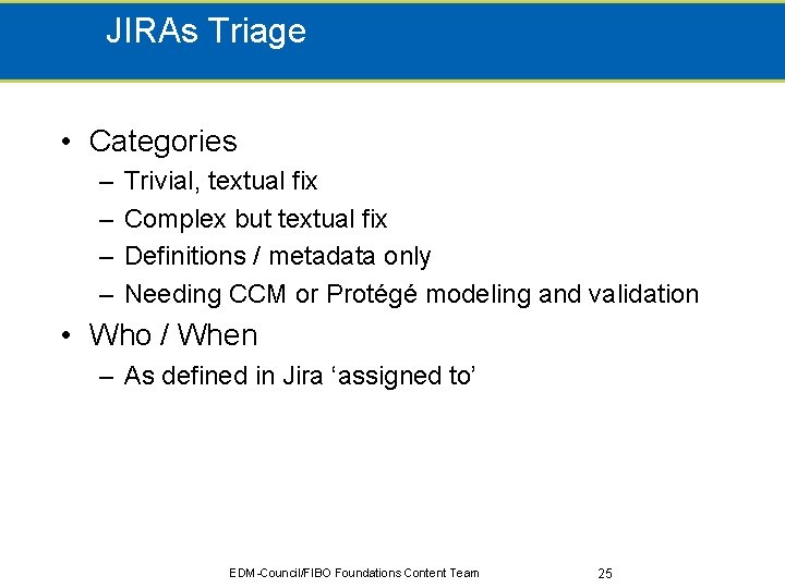 JIRAs Triage • Categories – – Trivial, textual fix Complex but textual fix Definitions