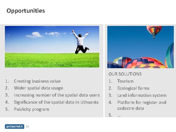 Opportunities 1. 2. 3. 4. 5. Creating business value Wider spatial data usage Increasing