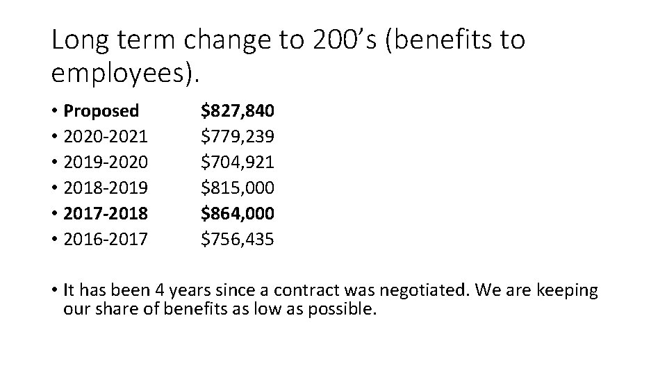 Long term change to 200’s (benefits to employees). • Proposed • 2020 -2021 •