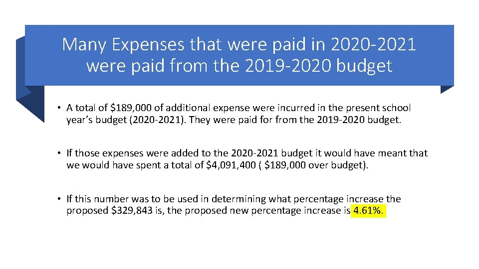 Many Expenses that were paid in 2020 -2021 were paid from the 2019 -2020