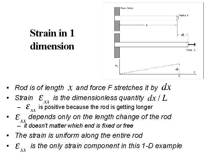 Strain in 1 dimension • Rod is of length and force F stretches it