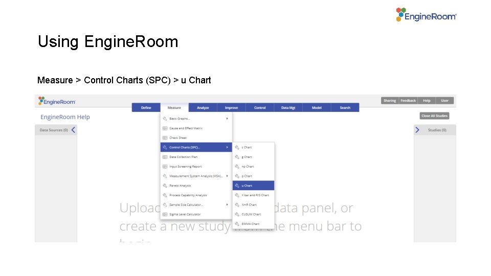 Using Engine. Room Measure > Control Charts (SPC) > u Chart 